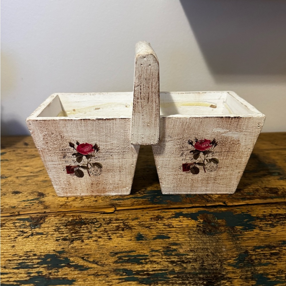 Rustic Floral Wooden Double Box with Handle
